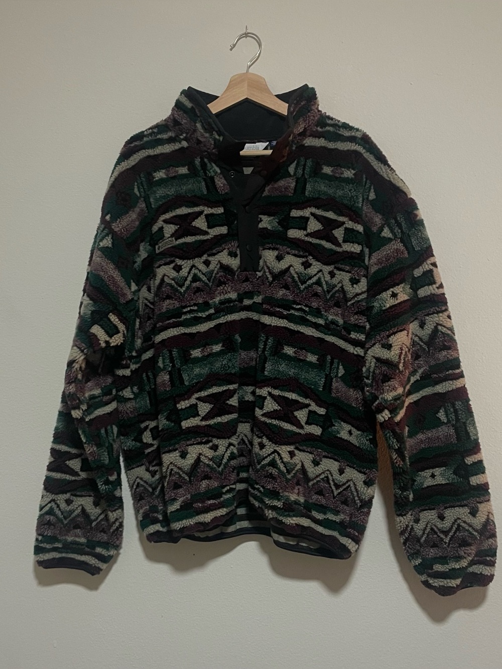 Vintage Columbia Sherpa Snap Buttons Pullover Made In The USA, Size XL